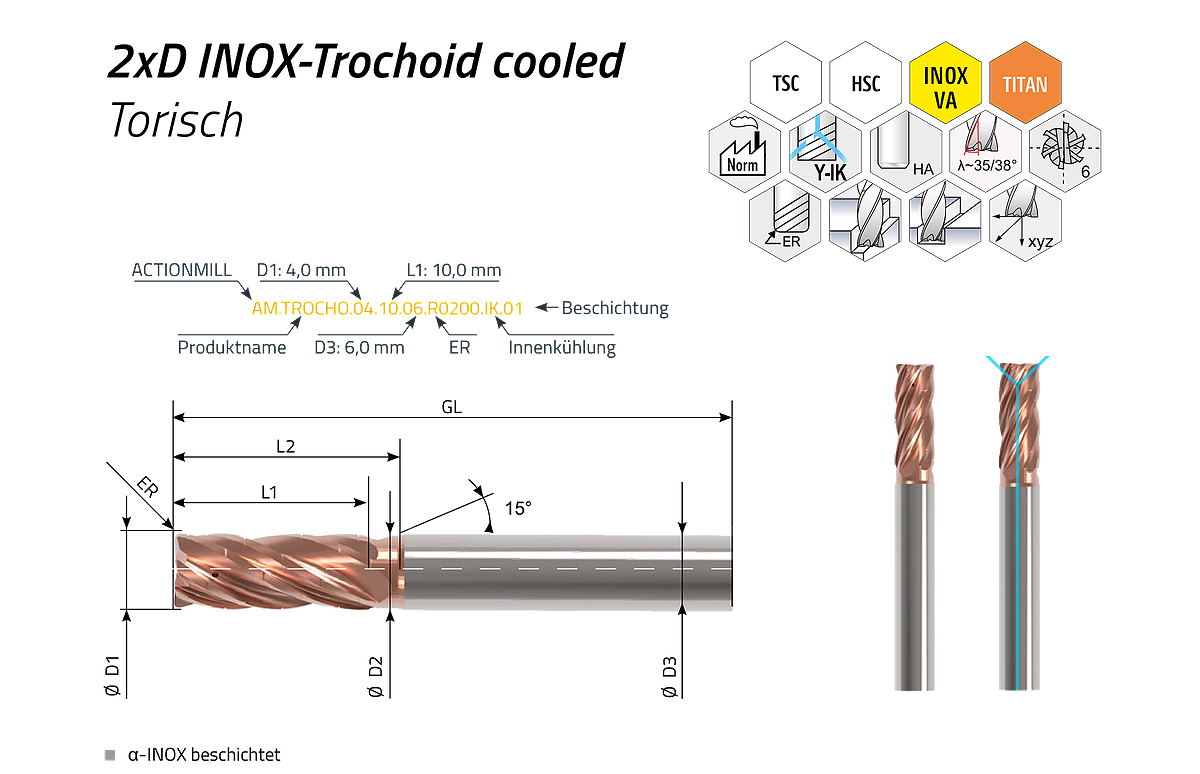 ACTIONMILL Trochoid cooled torisch (mit ER)