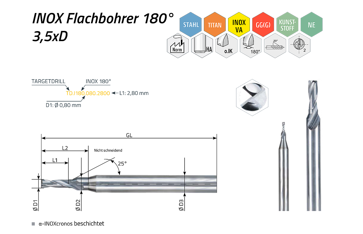 TARGETDRILL INOX-Flatdrill 180°